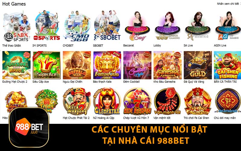 Các chuyên mục nổi bật tại nhà cái 988Bet